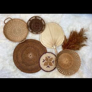 Vintage boho wicker wall basket bundle